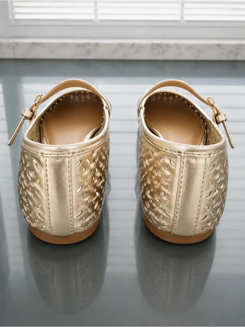 J. Crew Metallic Gold Perforated Mary Jane Flats Size 8.5